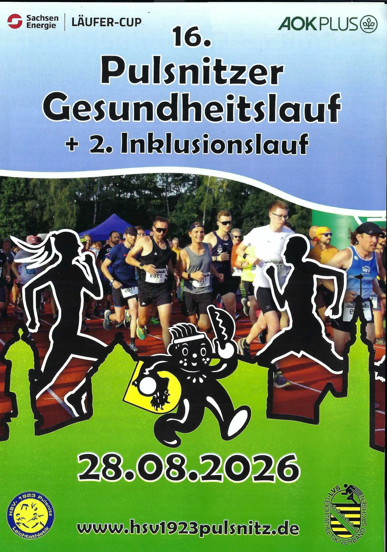 Offizielles Plakat: 16. Pulsnitzer Gesundheitslauf und 2. Inklusionslauf, 28.08.2026